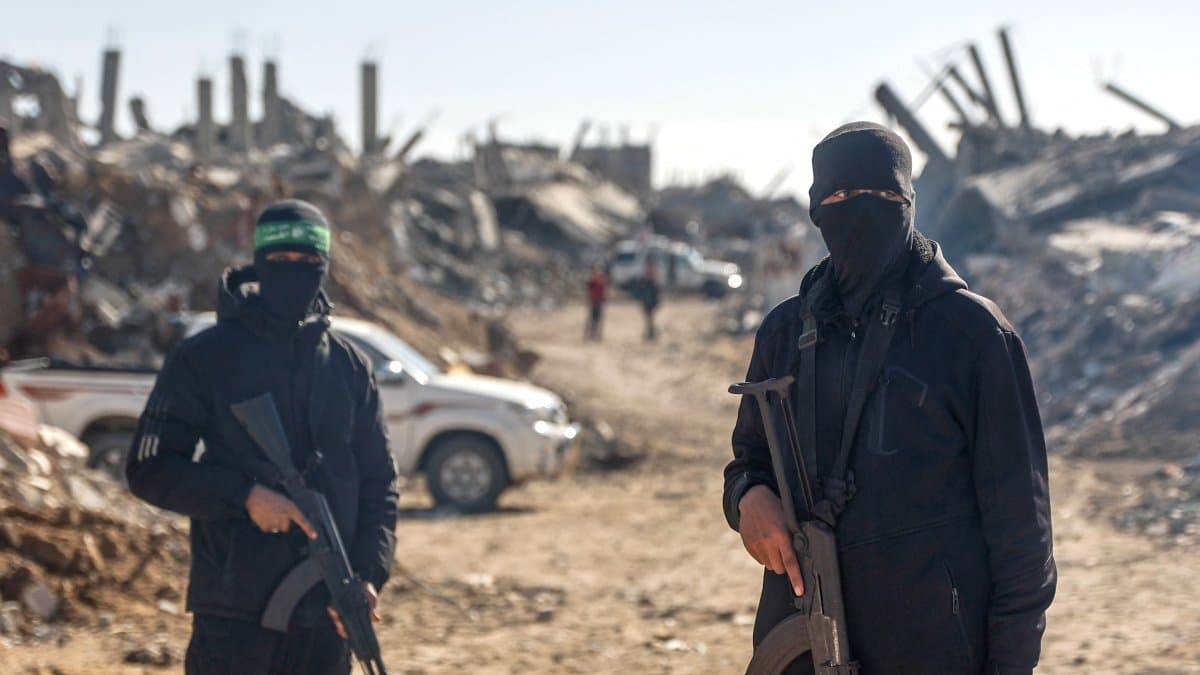 Palestinian Hamas militants in the Jabalia refugee camp