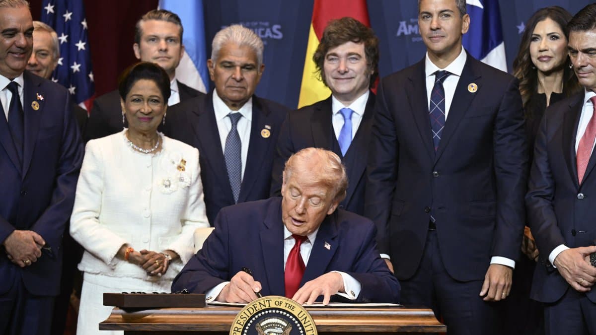 Donald Trump, durante la cumbre Escudo de las Américas