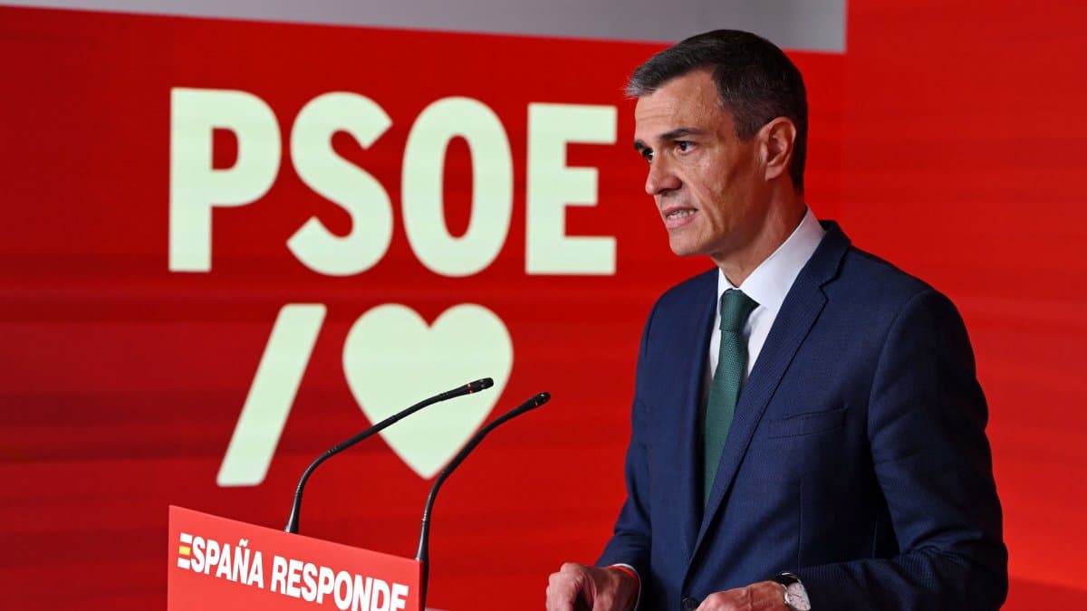 Pedro Sánchez, durante una comparecencia en la sede del PSOE. Junio de 2025