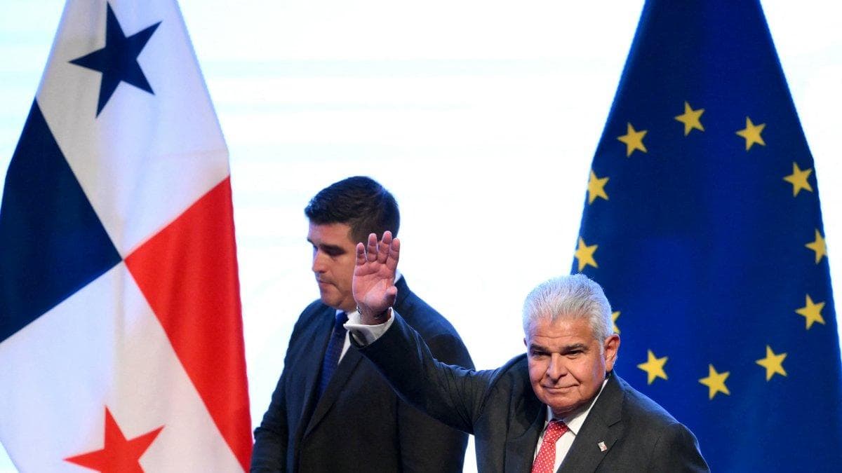 El presidente de Panamá, José Raúl Mulino, durante una convención con la Unión Europea (UE)